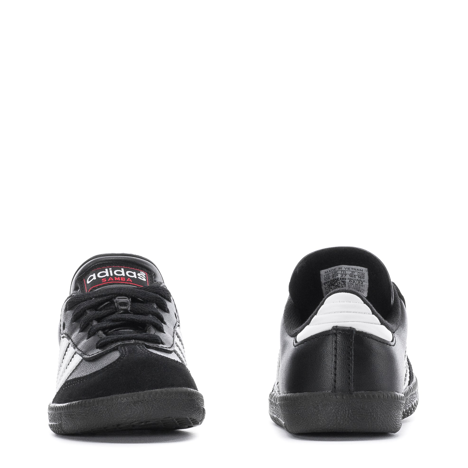 Side view of kids sneakers showing classic 3-Stripes and leather upper