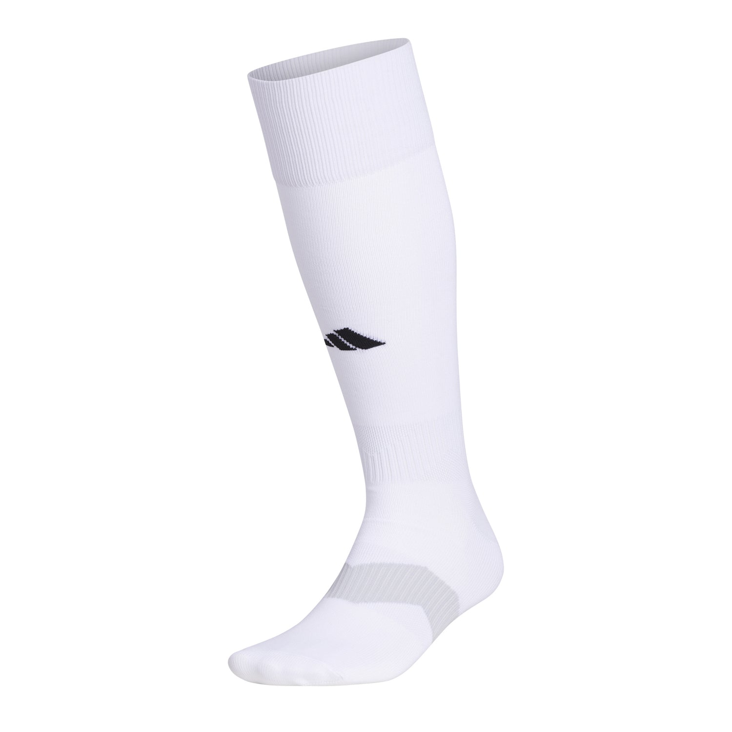 Close-up of Adidas Metro 6 OTC youth soccer socks highlighting moisture-wicking fabric