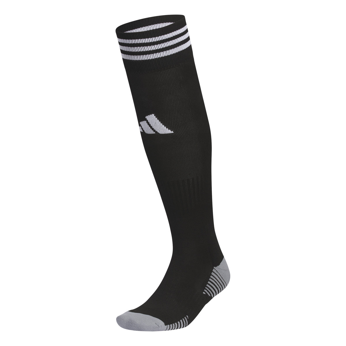 Adidas Copa Zone Cushion V socks displayed from the side, showcasing moisture-wicking fabric and cushioning.