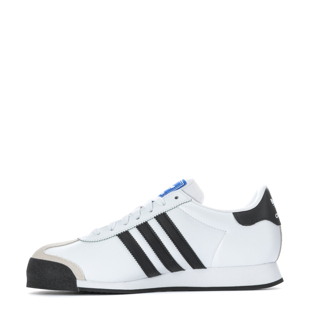 Close-up of the Adidas Samoa leather upper with suede overlays for a premium look.