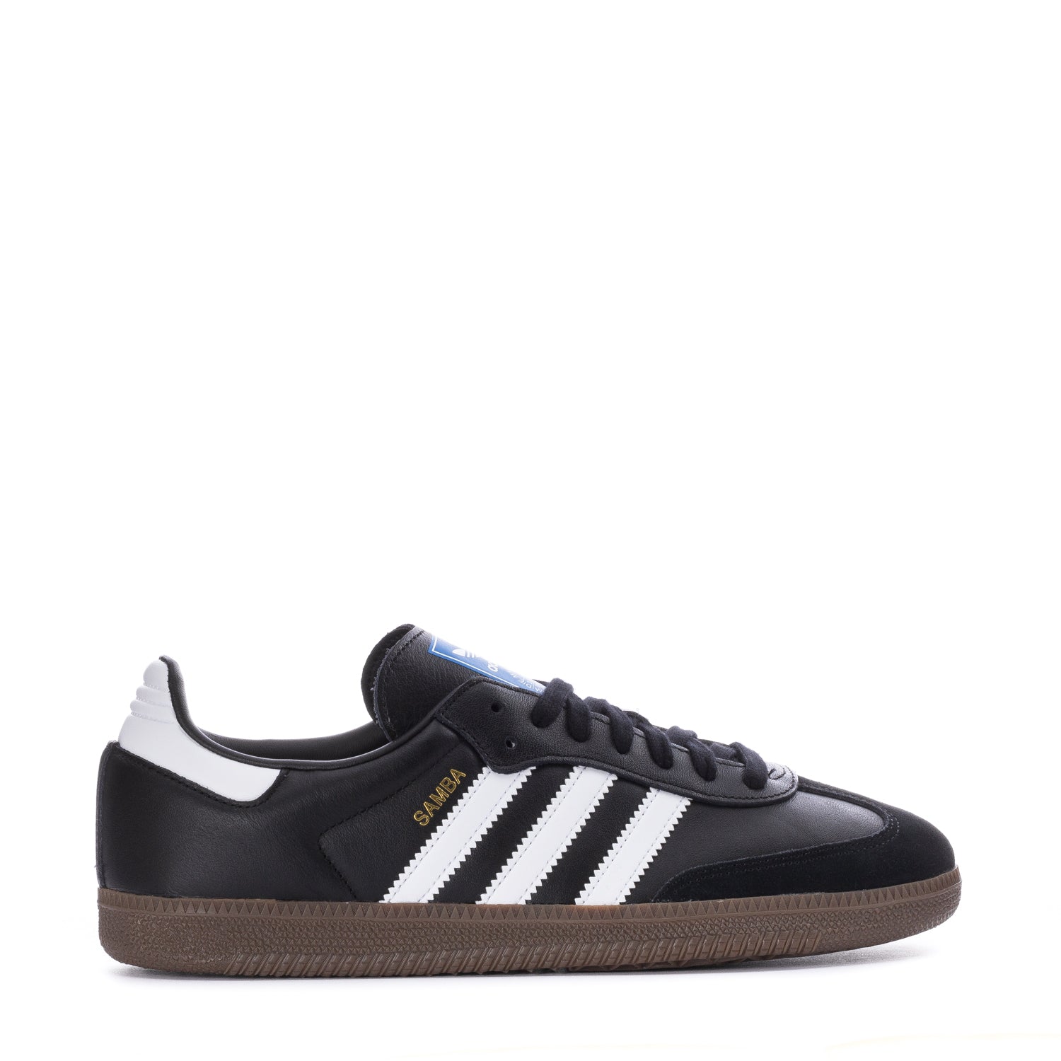Adidas Samba OG men's shoes from the side, highlighting the serrated 3-Stripes and leather finish.
