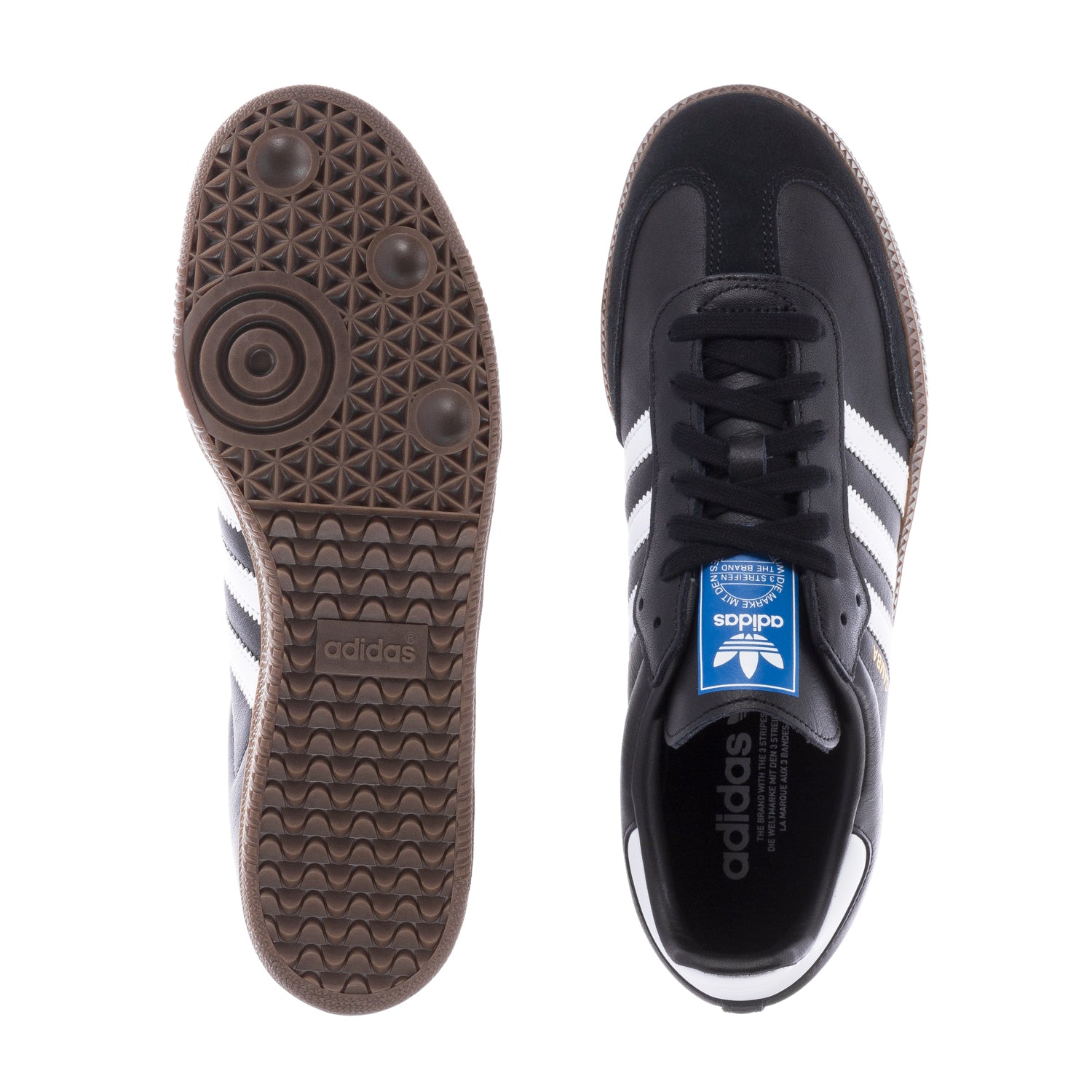 Adidas Samba OG mens shoes from the side, highlighting the serrated 3-Stripes and leather finish.
