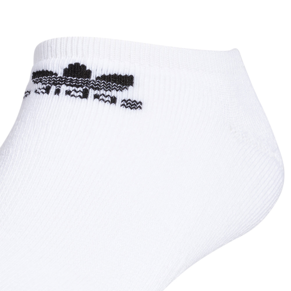 Adidas Originals No Show Socks from the side, showcasing the cushioned heel and moisture-wicking material.