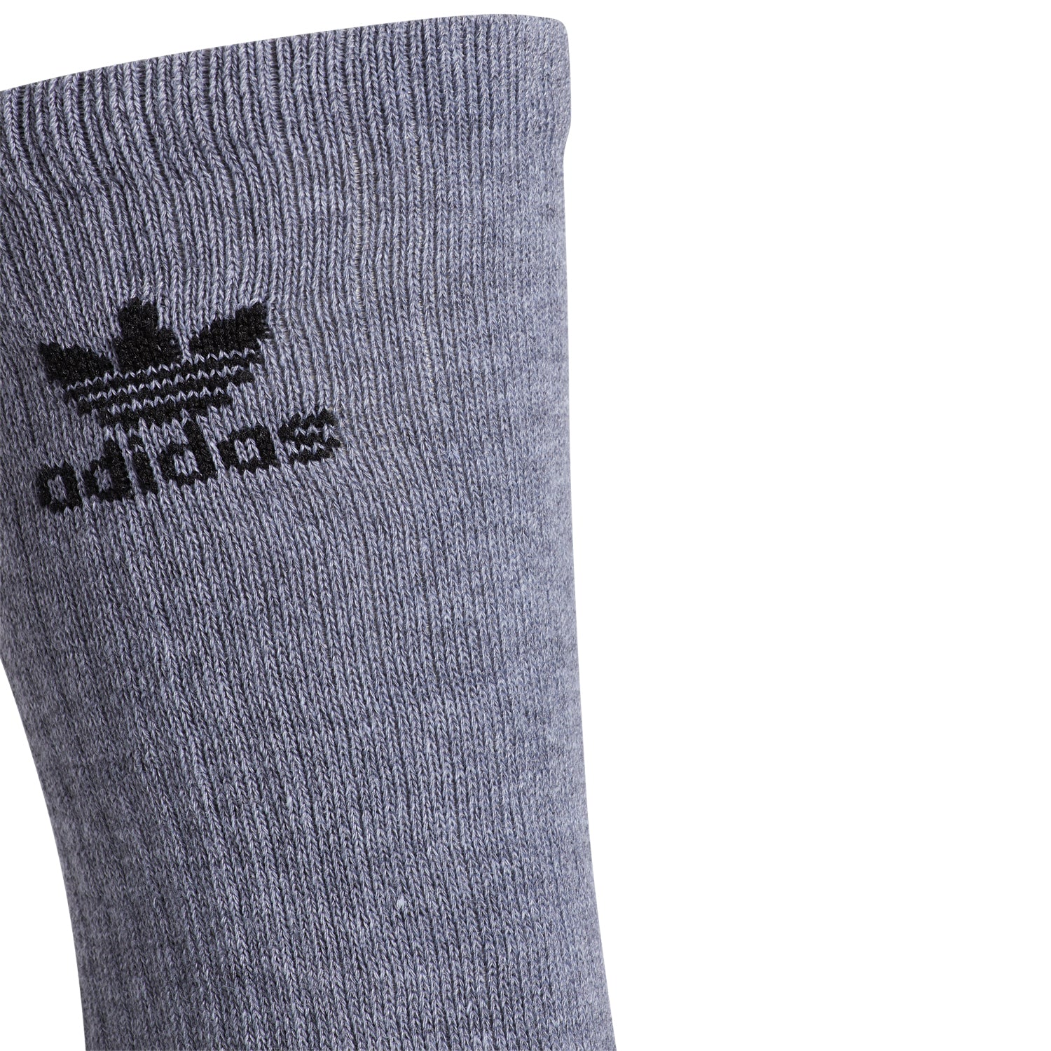 Pair of adidas Originals crew socks showing the iconic Trefoil logo and reinforced heel