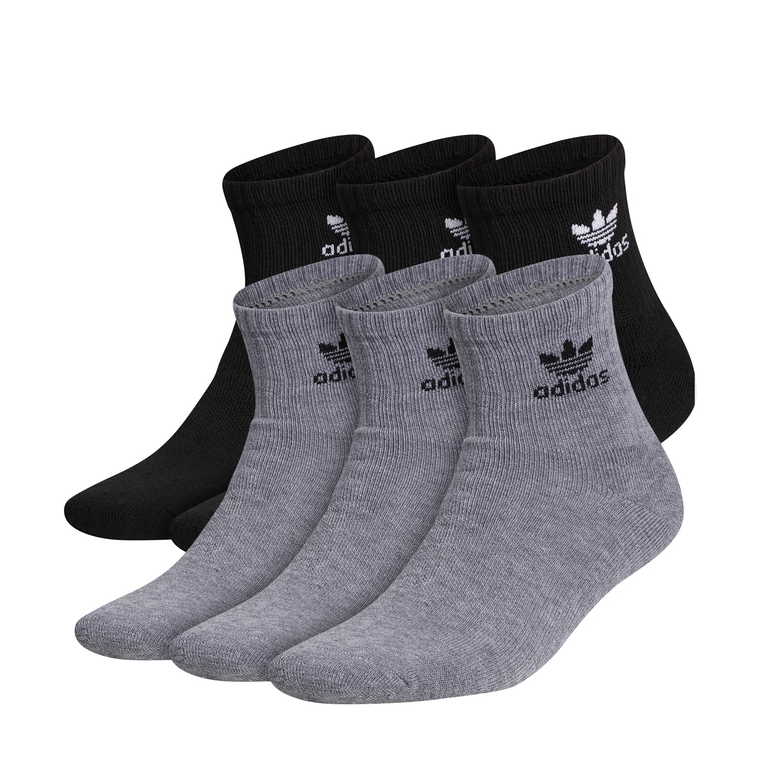 Close-up of Adidas Originals quarter socks showcasing the cushioned heel and moisture-wicking fabric.