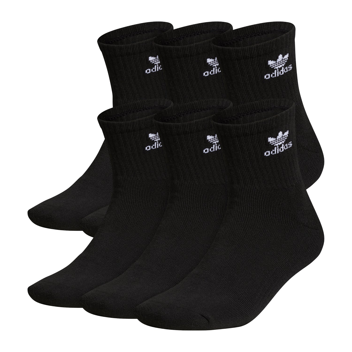 Pair of Adidas moisture-wicking quarter socks with Trefoil logo and cushioned heel