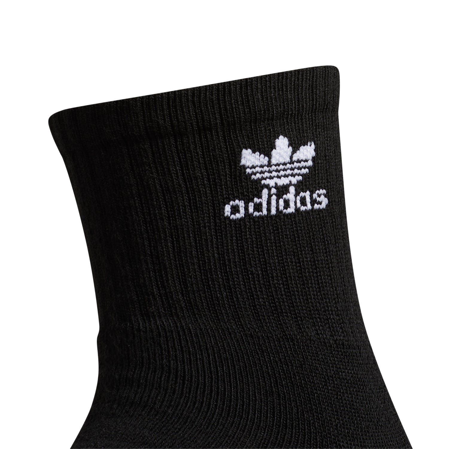 Pair of Adidas moisture-wicking quarter socks with Trefoil logo and cushioned heel