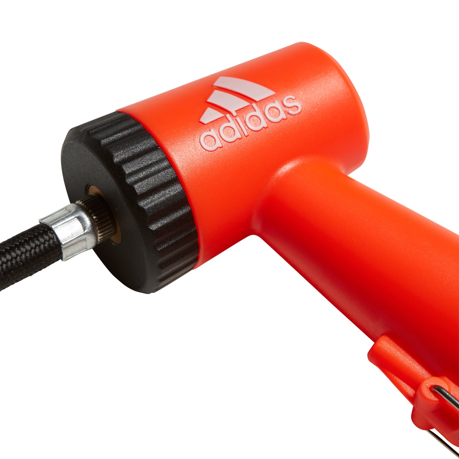 Close-up of the portable ball pump with pin for soccer balls