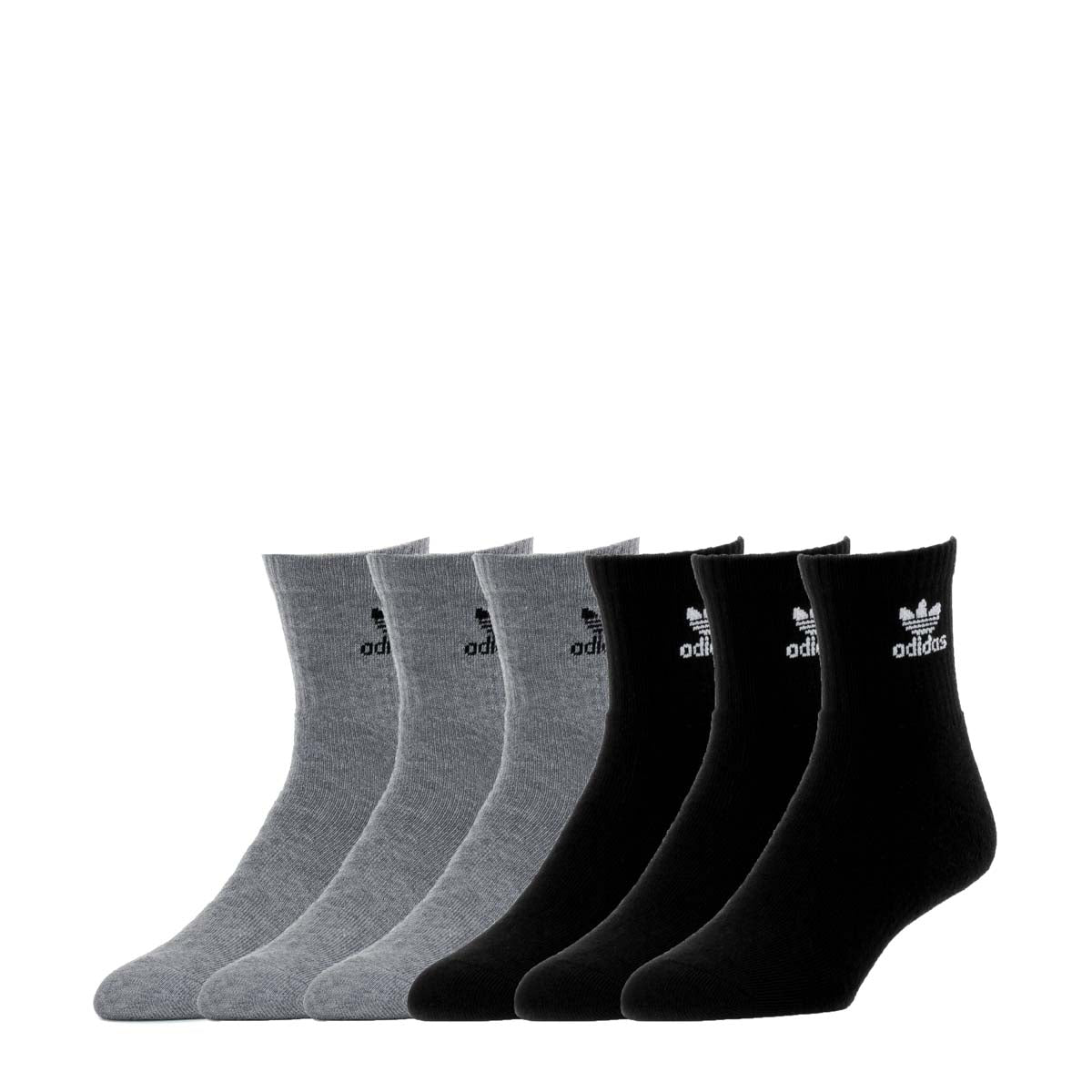 Adidas Originals Trefoil quarter socks in a 6 pack, showing the ankle coverage and sporty design