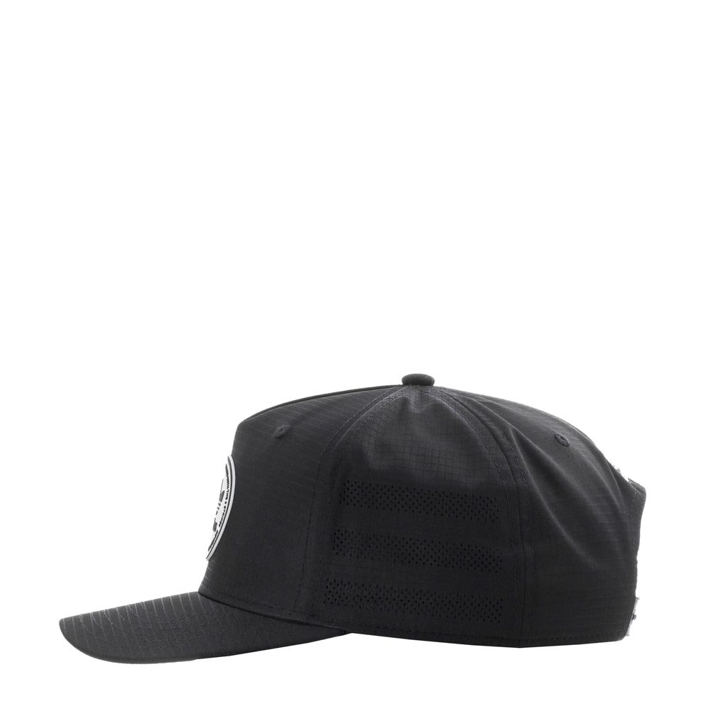 Side angle showing embroidered adidas logo on best adjustable snapback hat for men