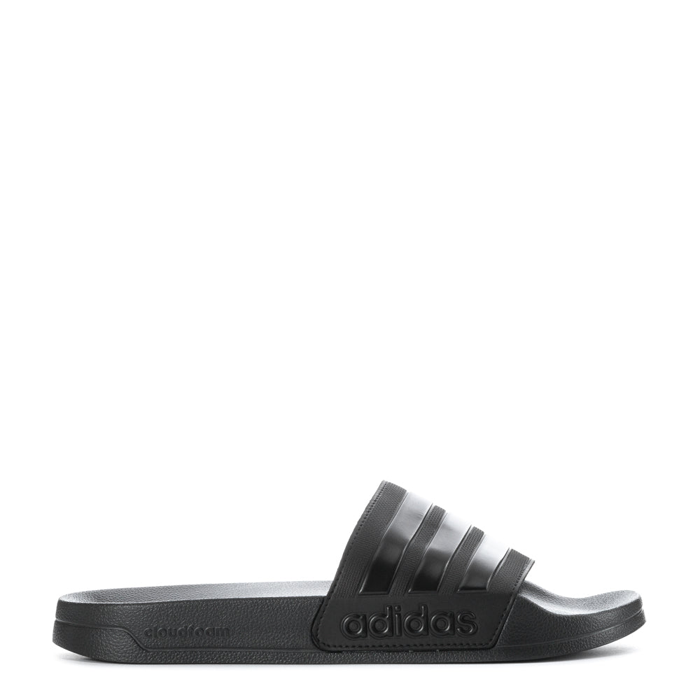 adidas men's shower slides on poolside deck showing quick-dry features