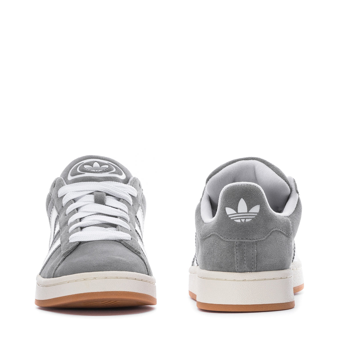Adidas Campus 00s in grey, white, and gum with modern materials and classic silhouette