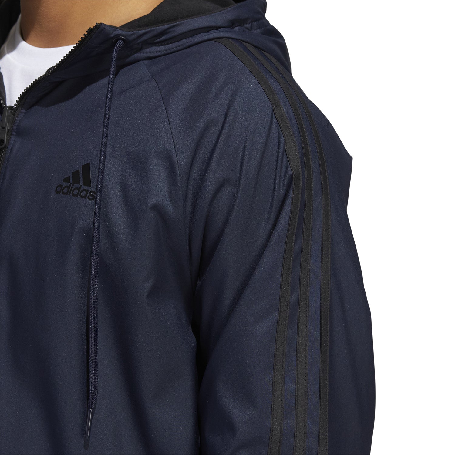 Men wearing adidas hoodie jacket in windy weather