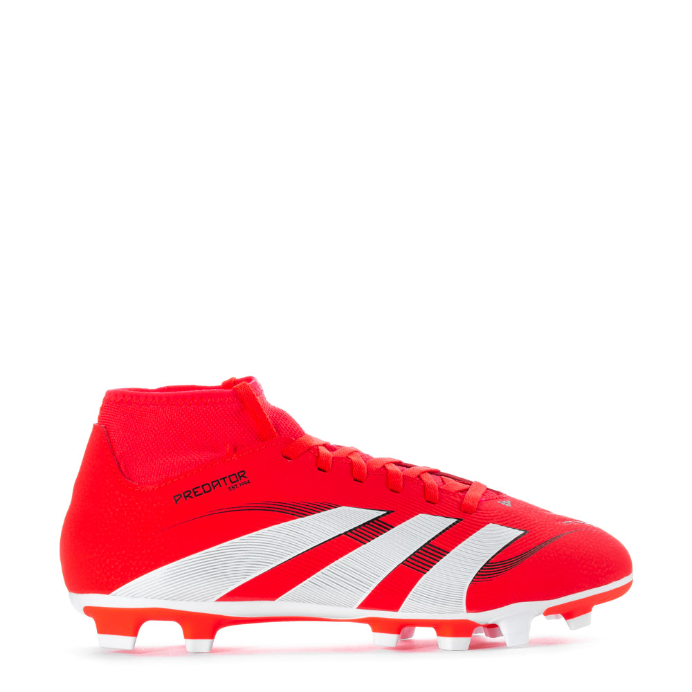 Close-up of Adidas Predator Club Sock FG/MG men's soccer cleats showing synthetic upper and stud configuration