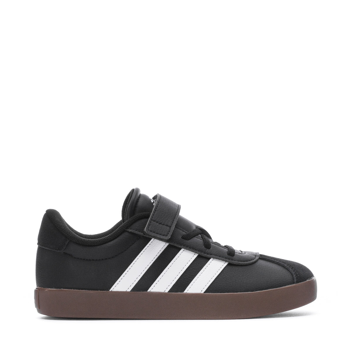 Close-up of adidas VL Court 3.0 kids sneakers showing textured suede upper and branding