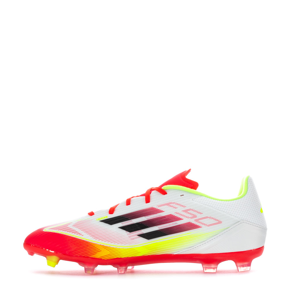 Close-up of the Fiberskin upper of Adidas F50 League Low FGxMG soccer cleats, emphasizing ball control features.