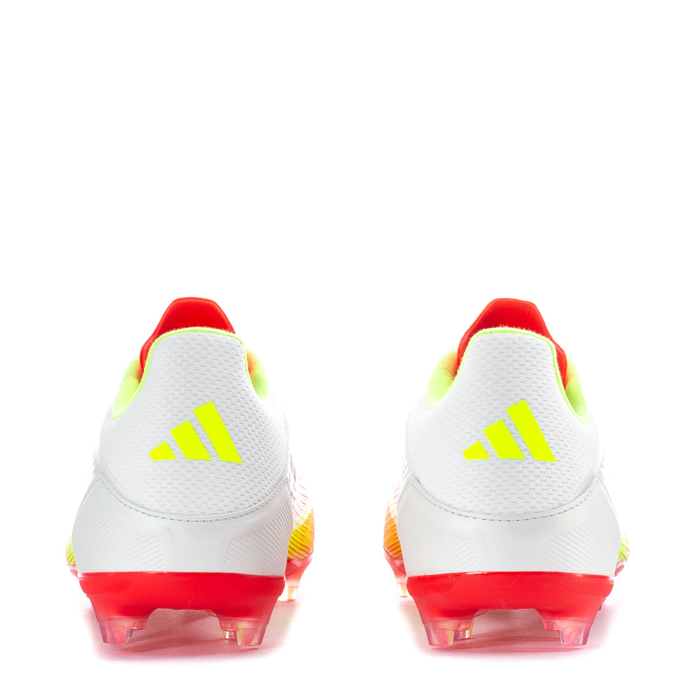 Close-up of the Fiberskin upper of Adidas F50 League Low FGxMG soccer cleats, emphasizing ball control features.