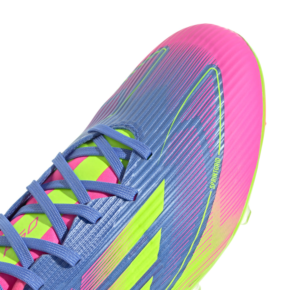 Side view of lightweight mens soccer shoes with Fiberskin upper for enhanced ball control