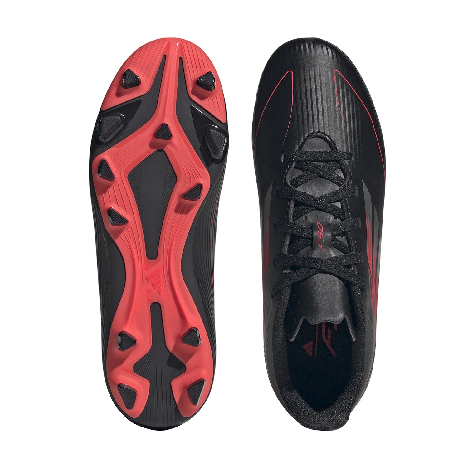 Adidas F50 Club FG Youth Soccer Cleats showcasing their sleek black design and comfortable fit, ideal for practice.