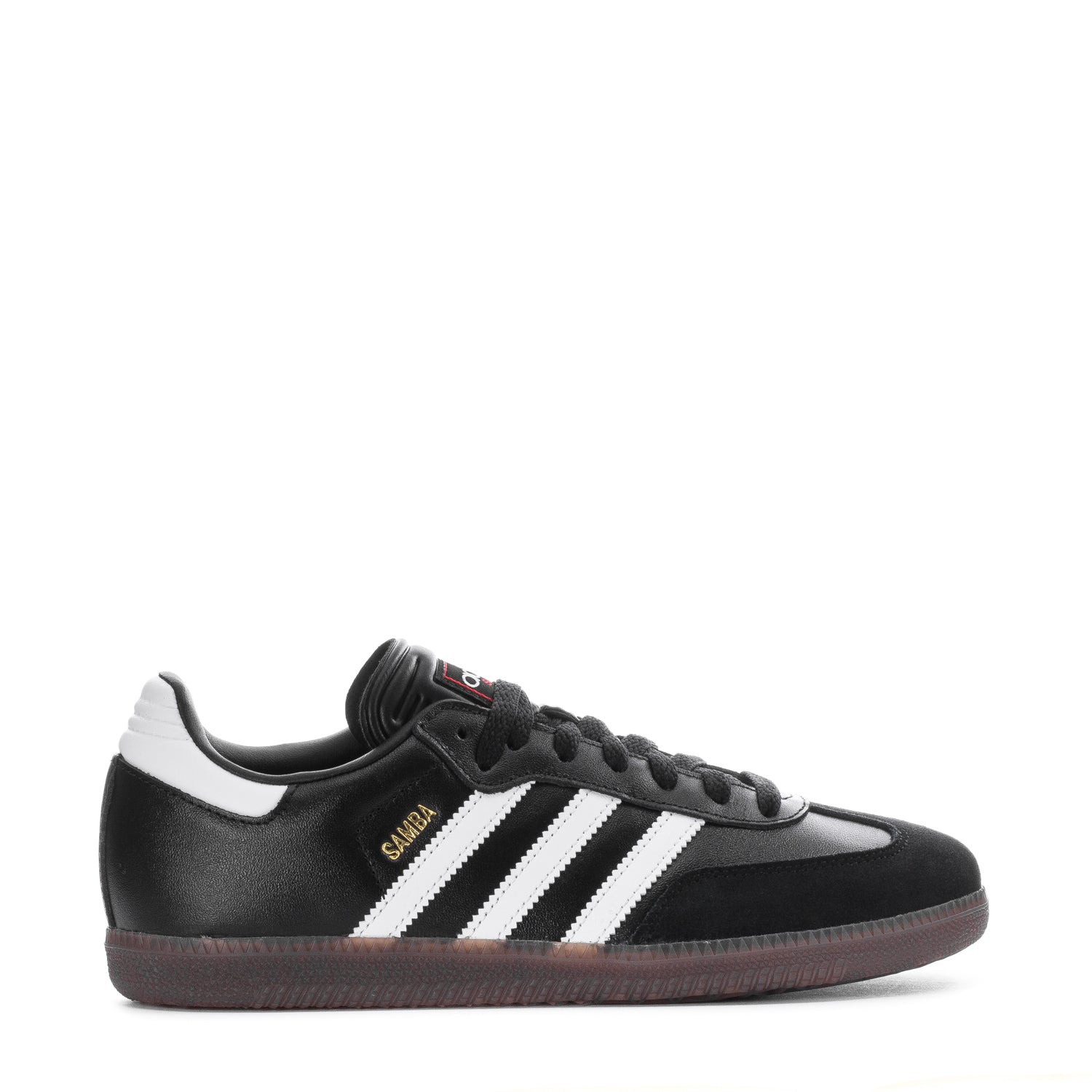 Front view of adidas Samba classic youth sneakers with leather upper and gum sole