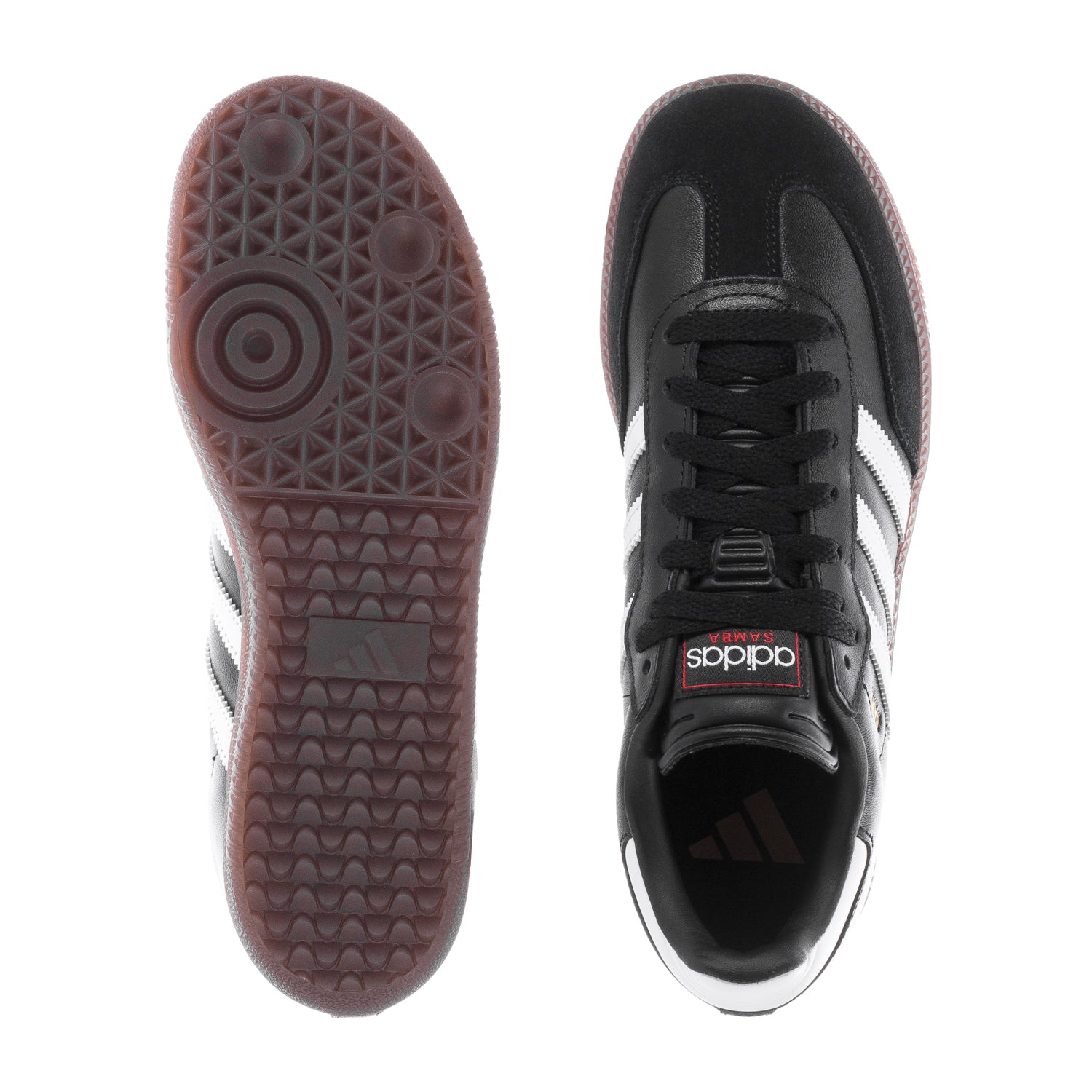 Front view of adidas Samba classic youth sneakers with leather upper and gum sole