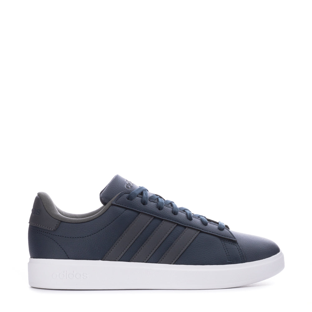 Adidas Grand Court 2.0 men's sneakers showcasing the classic 3-Stripes design from a side angle.