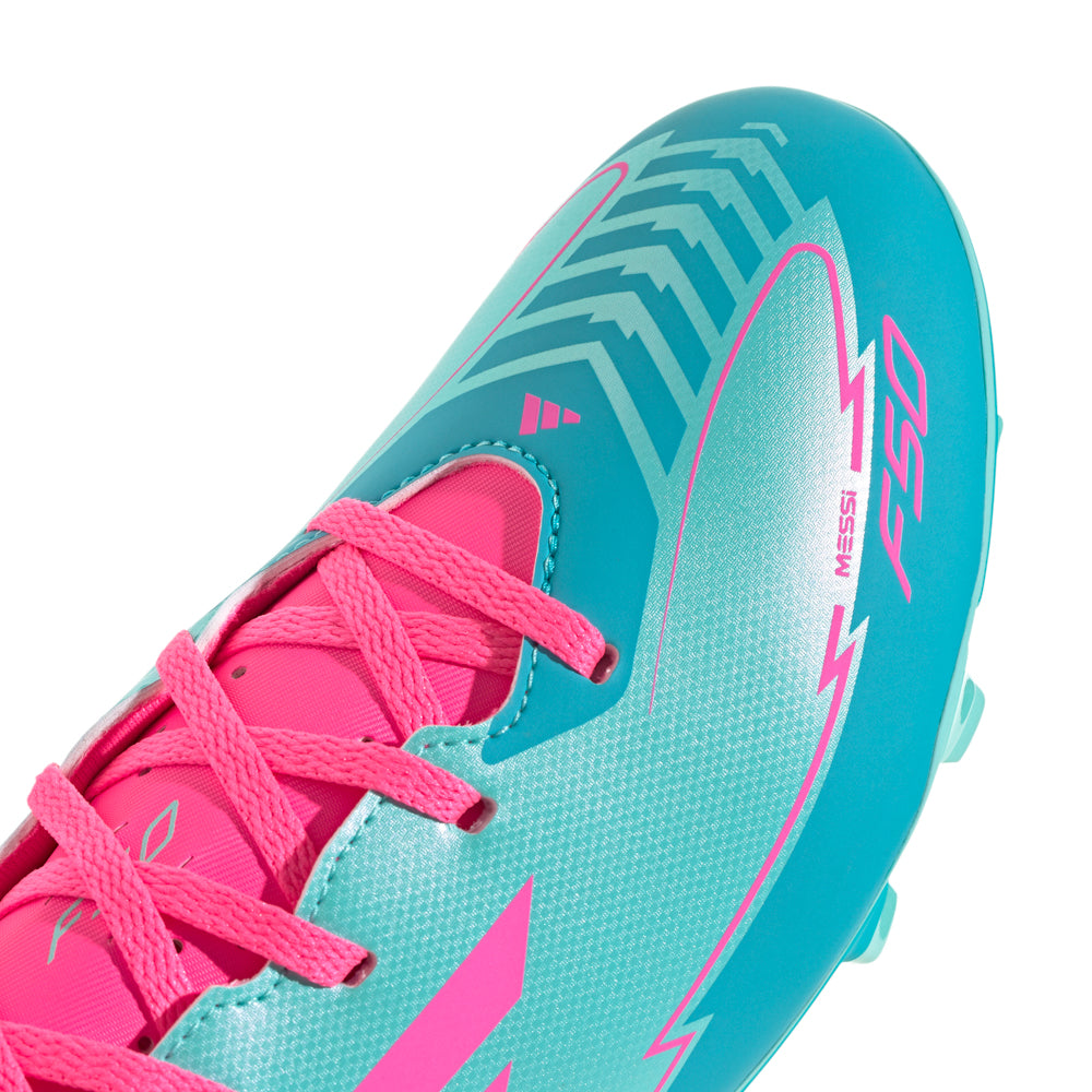 Close-up of the padded collar and tongue of the adidas F50 Club FG Messi Soccer Cleats, emphasizing comfort.