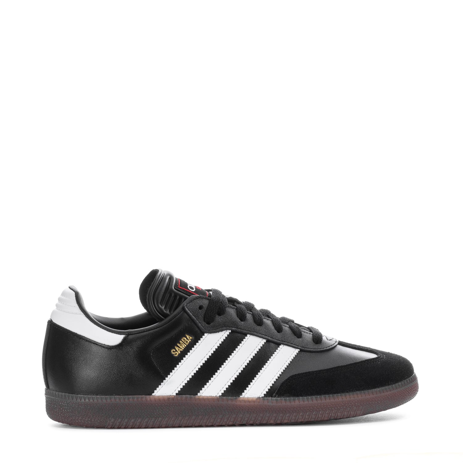 Side view of adidas Samba Classic men's sneakers showcasing the leather upper and serrated 3-Stripes.