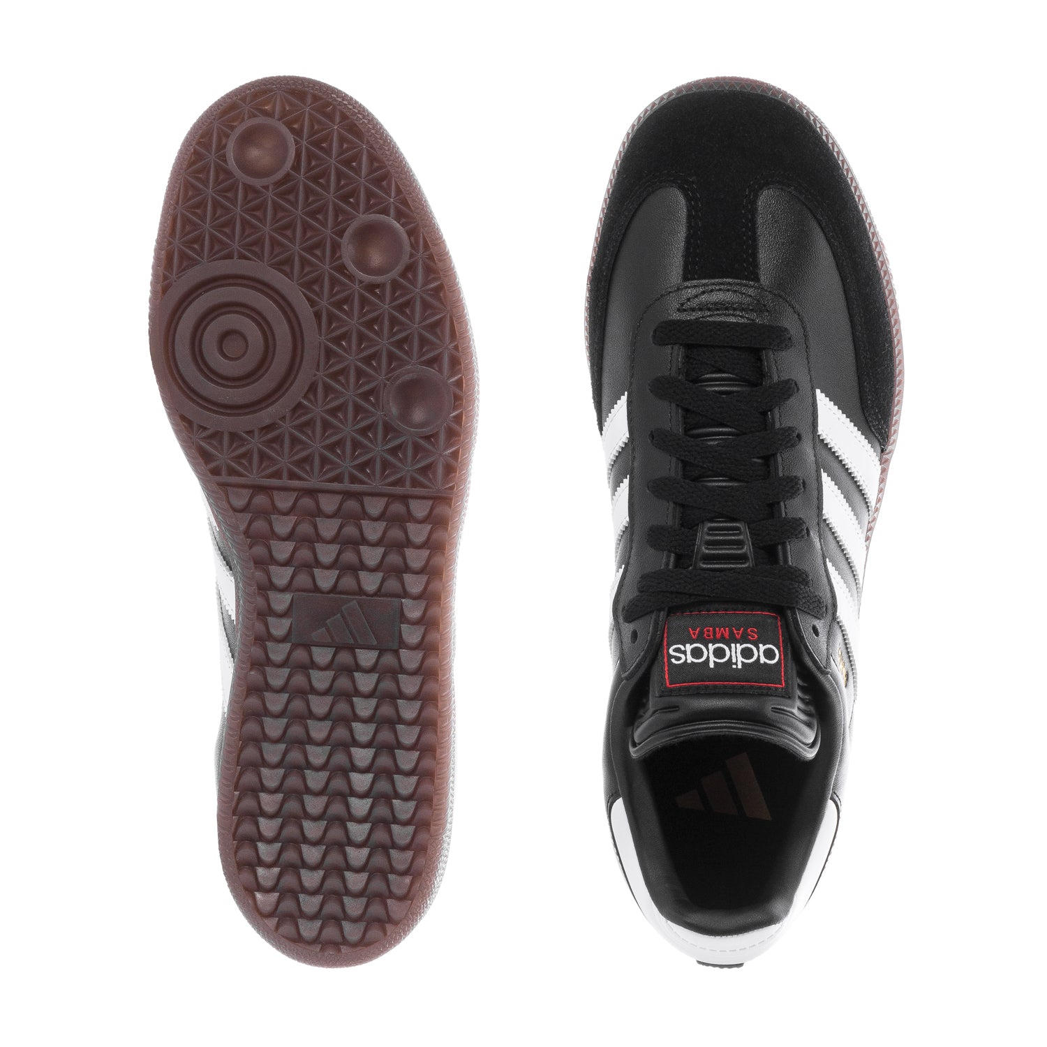 Side view of adidas Samba Classic mens sneakers showcasing the leather upper and serrated 3-Stripes.