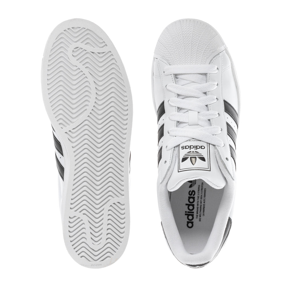 Close-up of adidas Superstar II leather sneaker showing the rubber shell-toe and leather upper