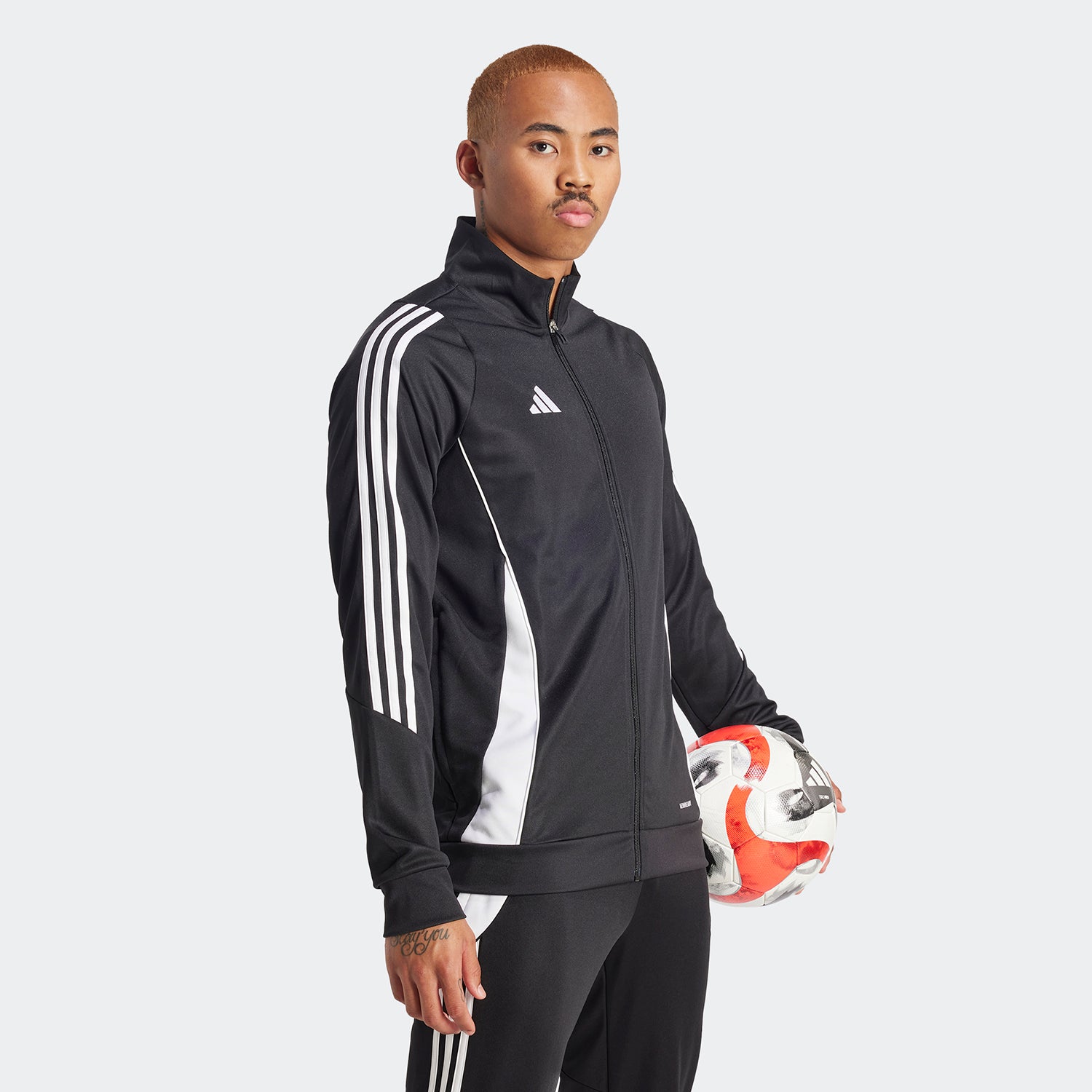 Front view of adidas Tiro24 mens track jacket showing slim fit and 3-Stripes detail