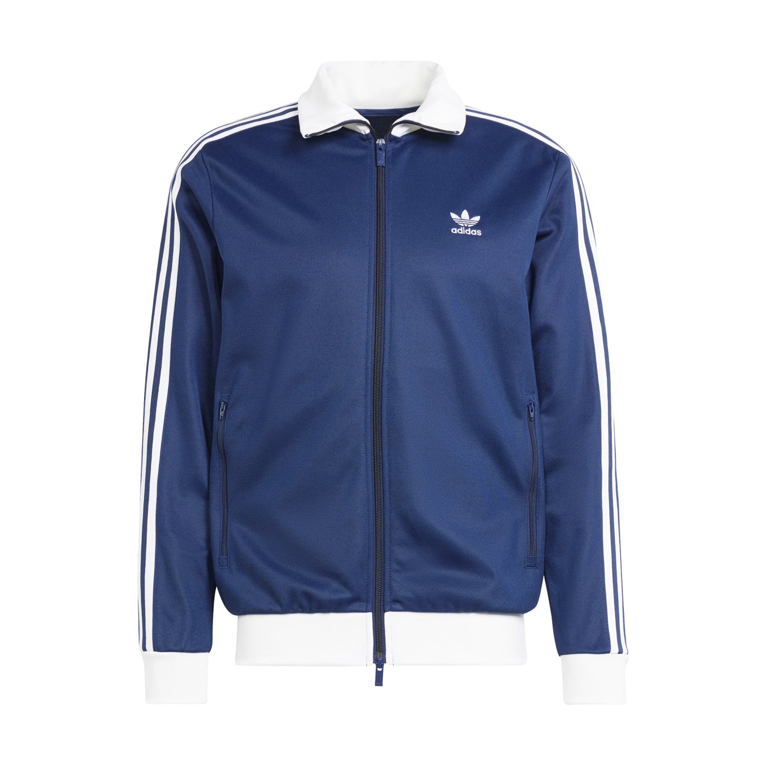 Adidas Men's Classic Track Jacket showcasing the zip-up feature and fitted design.