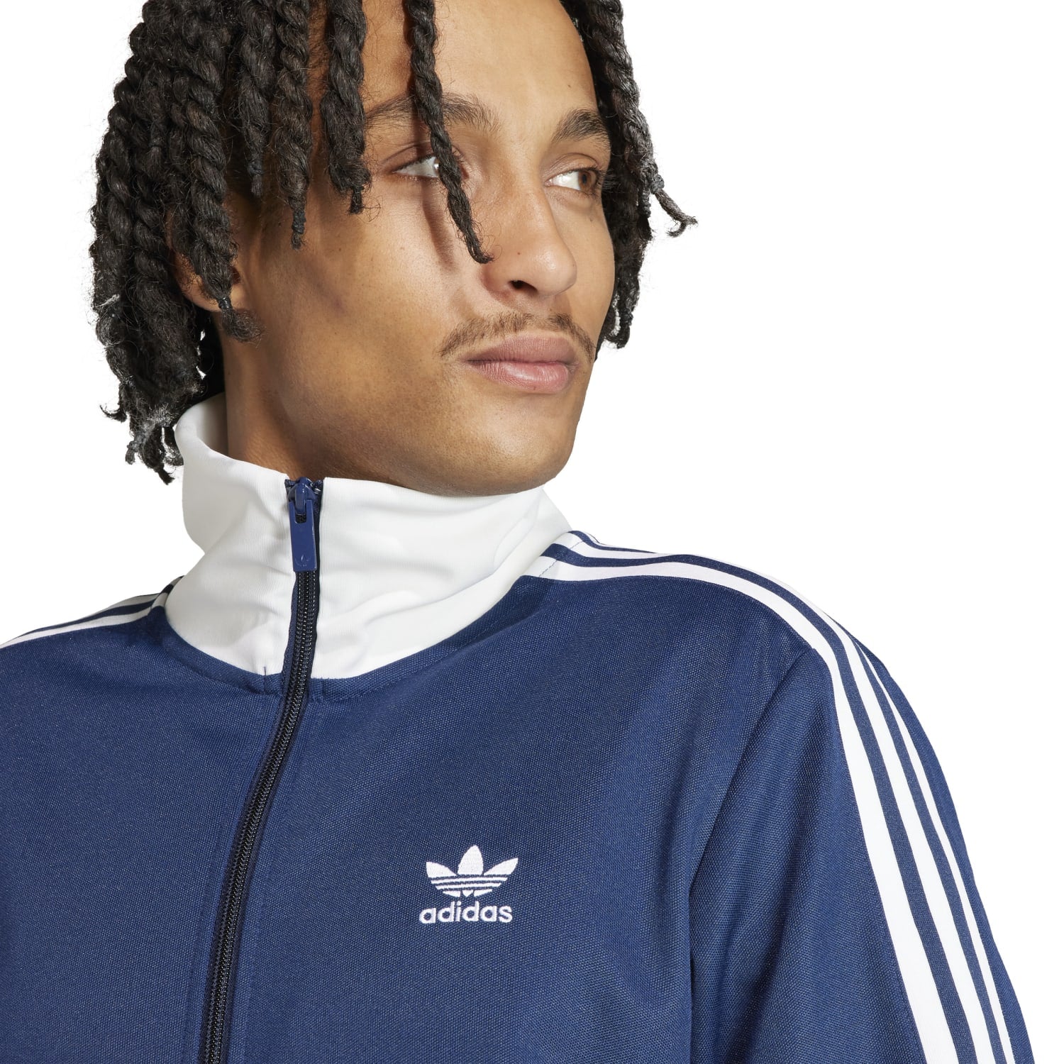 Adidas Mens Classic Track Jacket showcasing the zip-up feature and fitted design.