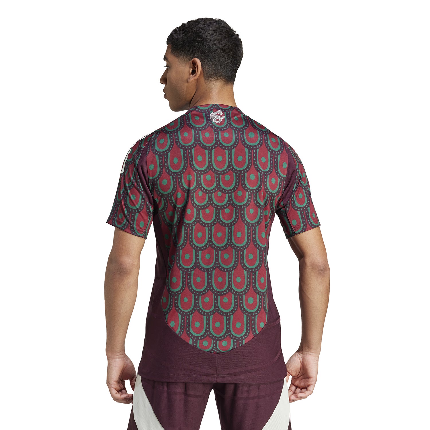 Front view of the Mexico 24/25 home football jersey on a model, showcasing the team insignia and adidas logo