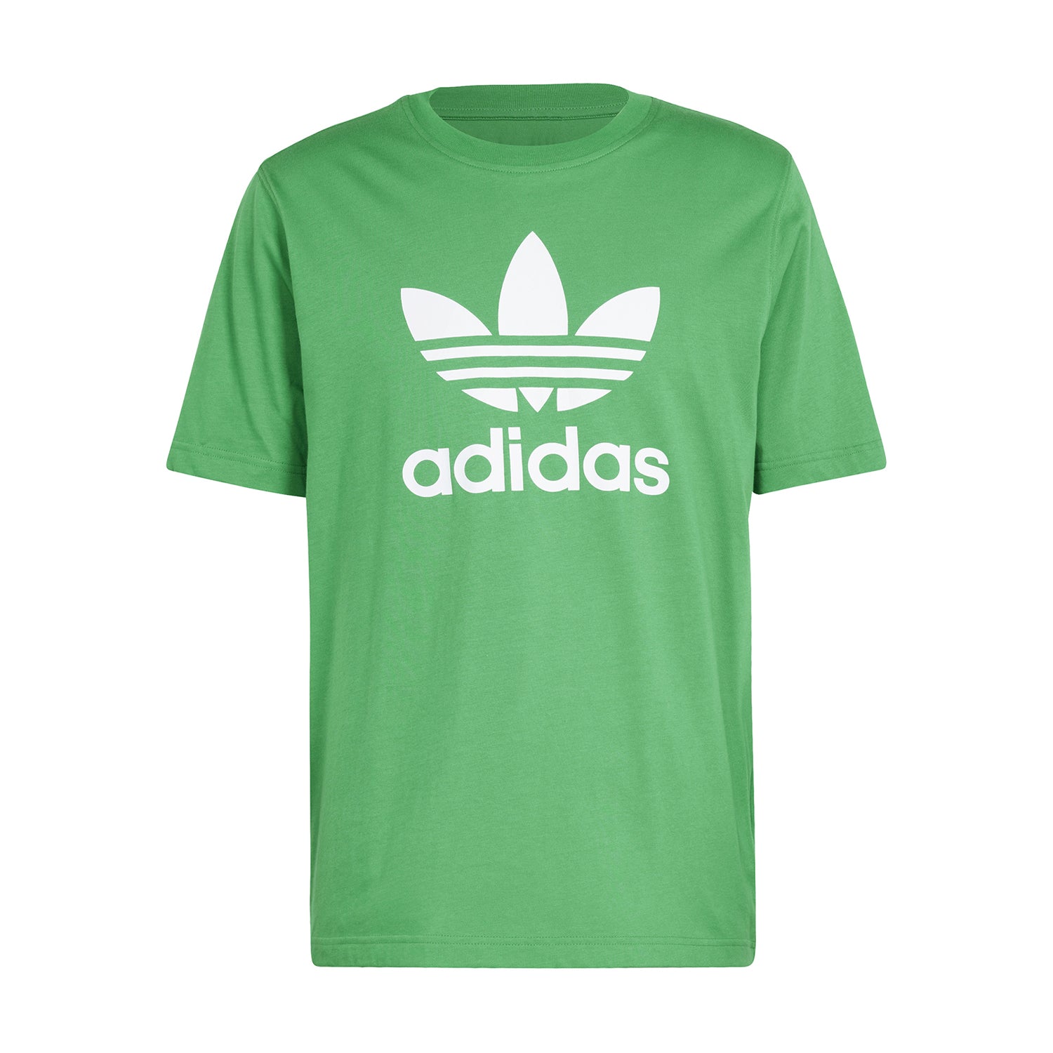 Adidas Trefoil white tee size medium displayed on a hanger, front view