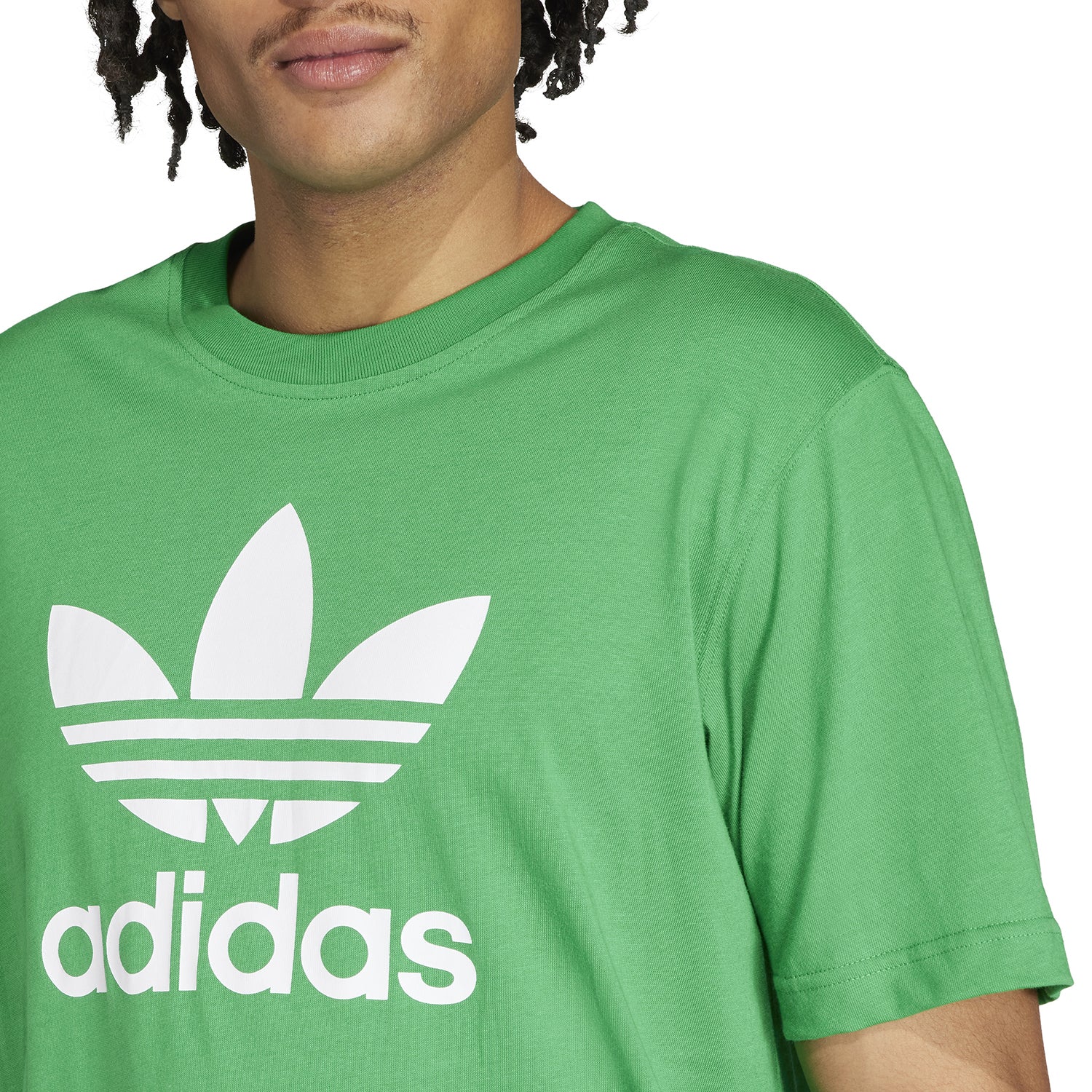Adidas Trefoil white tee size medium displayed on a hanger, front view