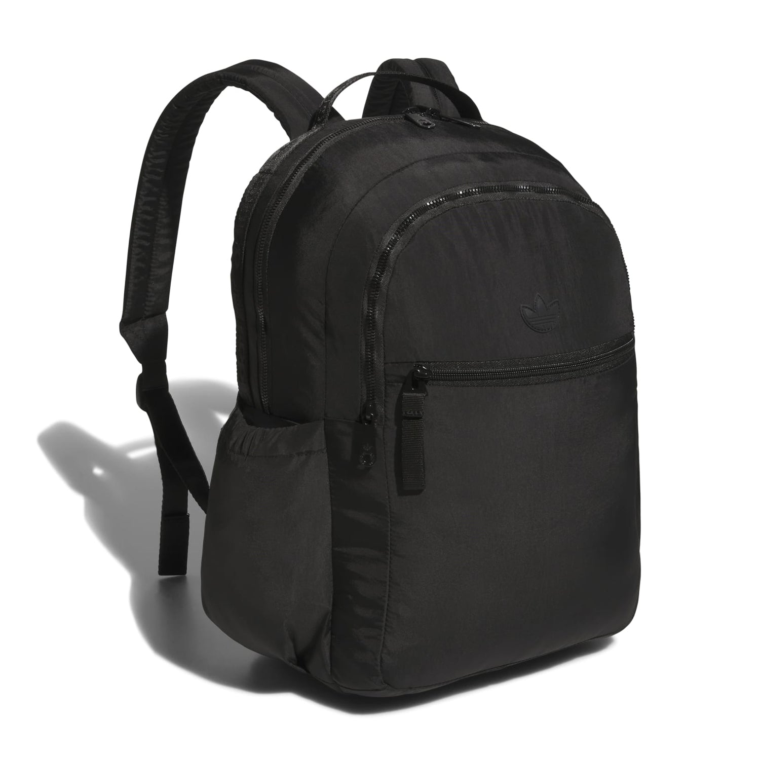 Front view of Luna Originals laptop backpack showing sleek black canvas and discreet logo patch