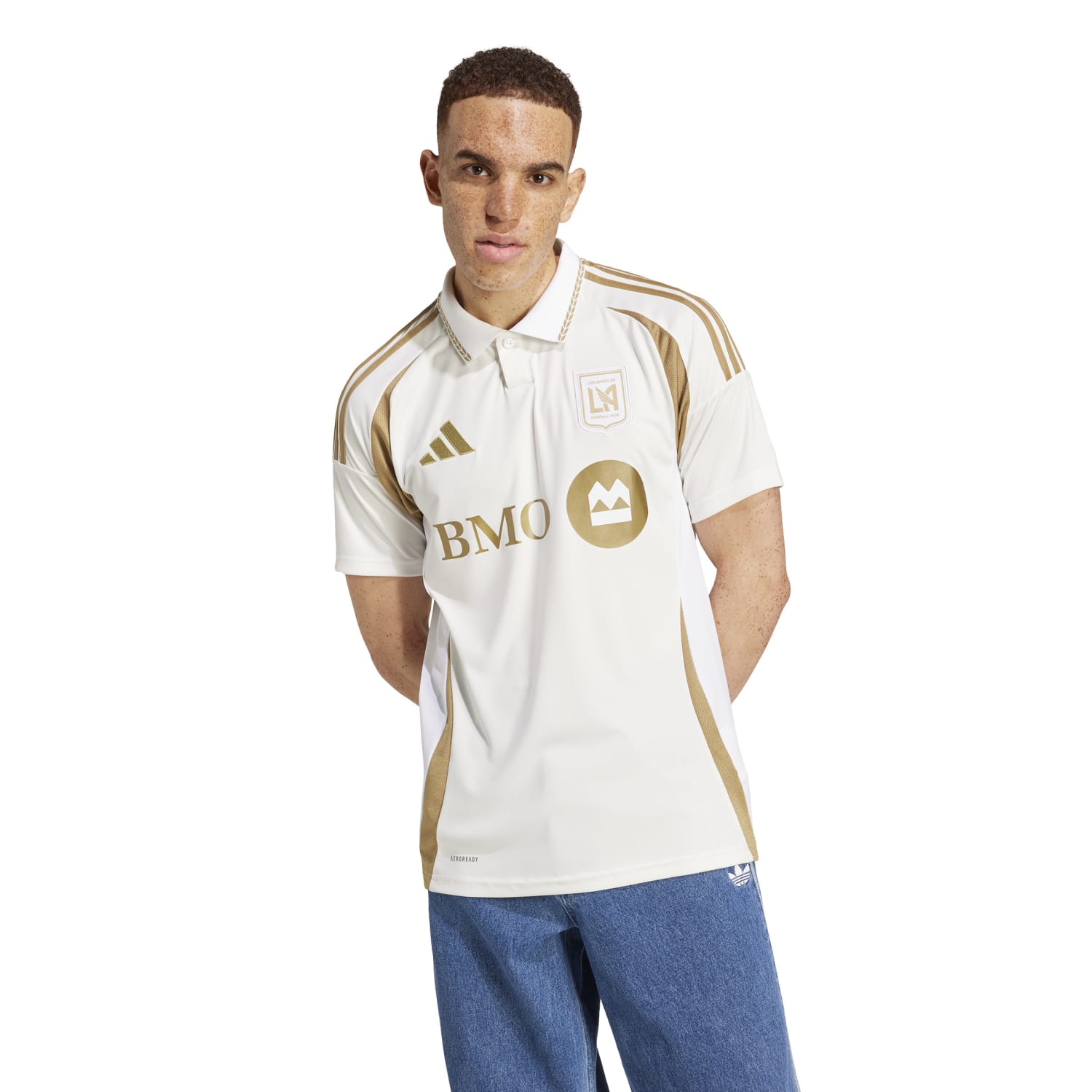 Side angle of the LAFC away football jersey with mesh panels