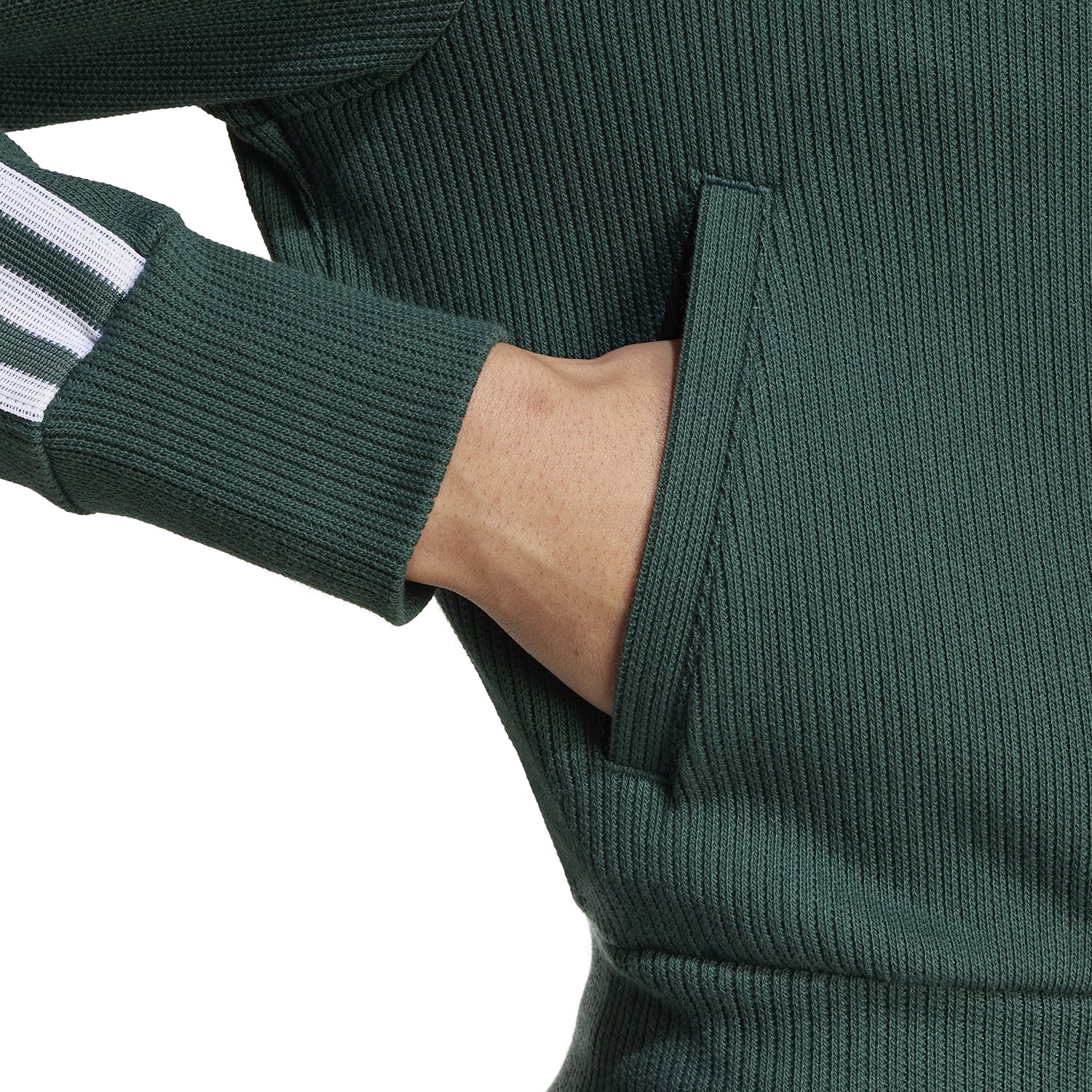 Side angle of the Adidas track jacket, perfect for casual outings and workouts.