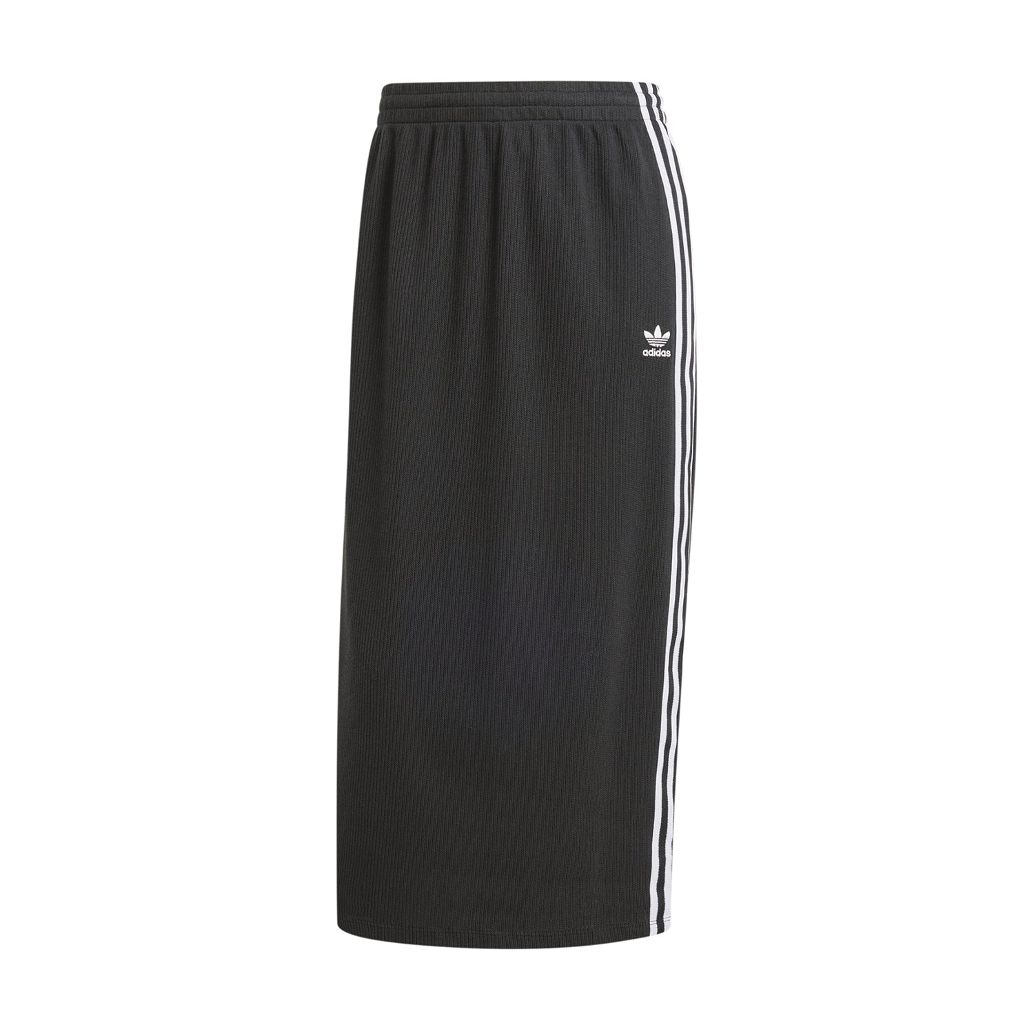Side view of Adidas women's knitted skirt showcasing elastic waistband, perfect for athletic wear.