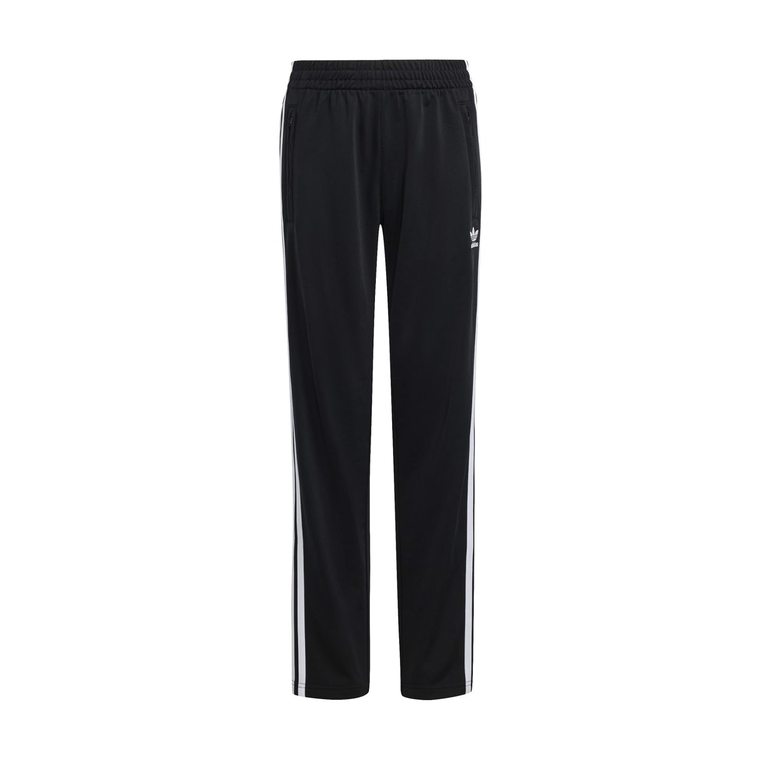 Kids wearing adidas Firebird track pants during outdoor activity, showing the stripes and fit