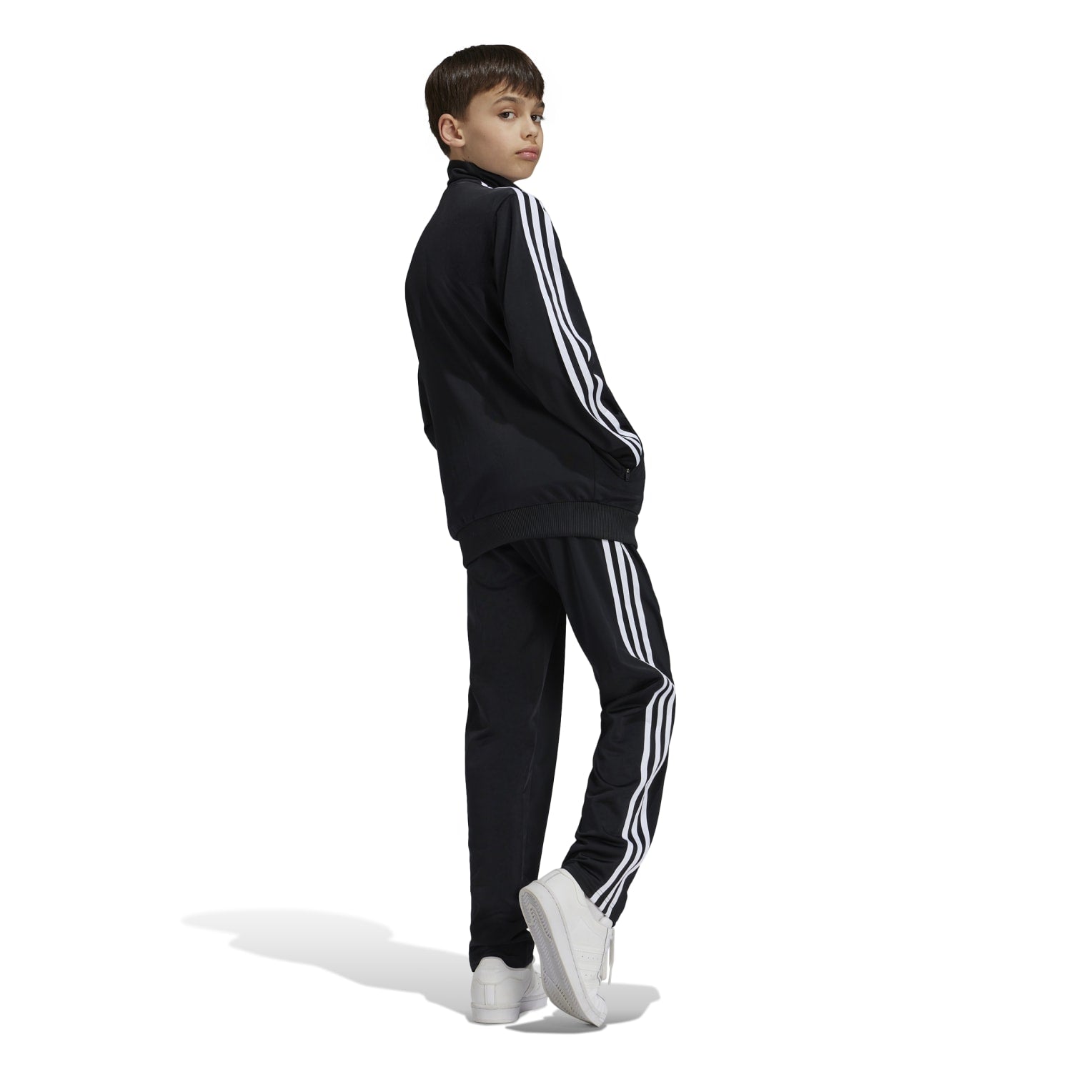 Close-up of adidas youth athletic wear fabric and elastic waistband for comfort