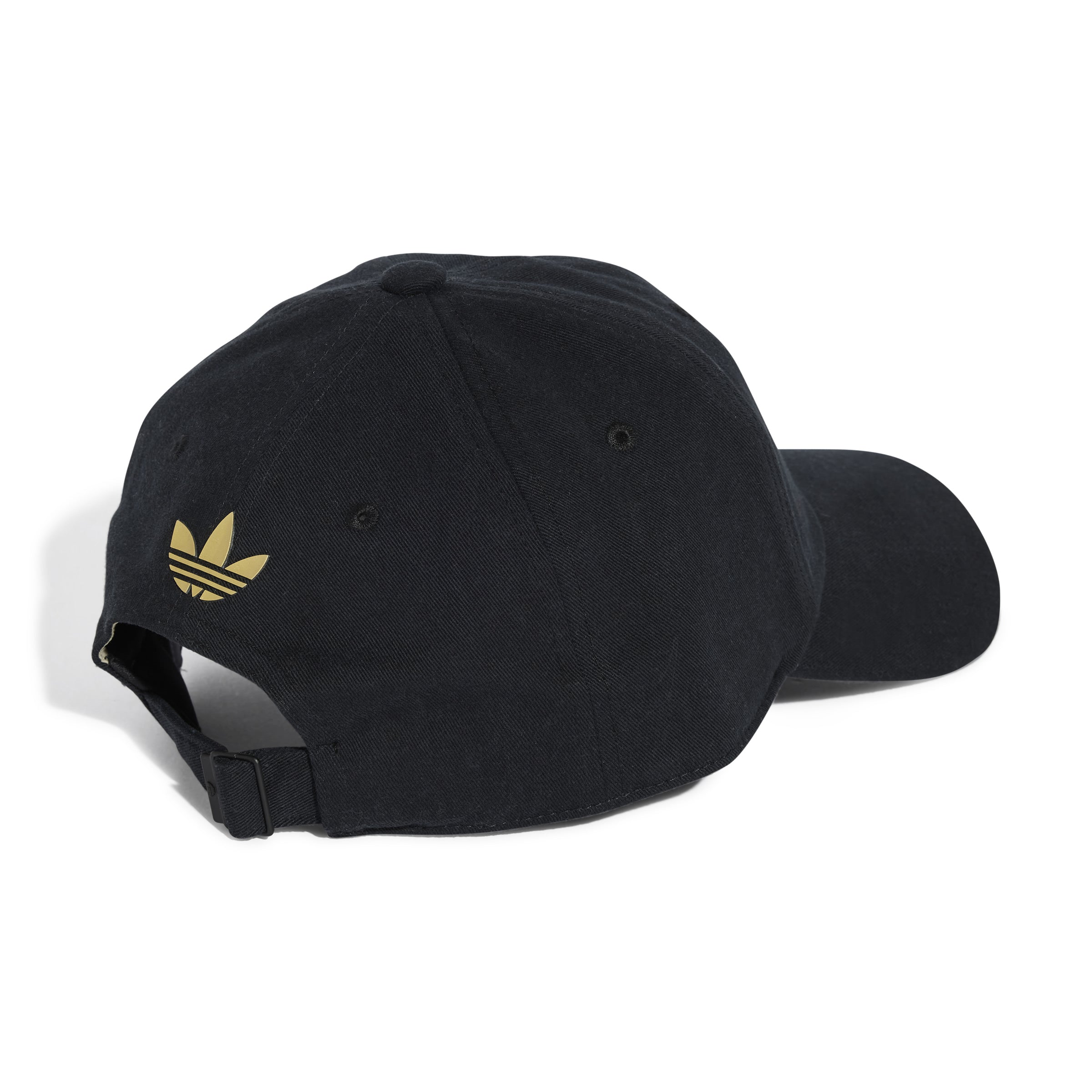 Front view of black and gold FMF Mexico cap with team crest, adjustable strap visible