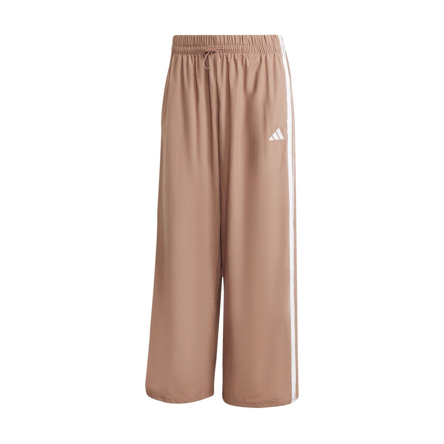 Front view of Adidas Women's Recycled Parachute Wide Leg Pants, highlighting the loose fit and wide legs.