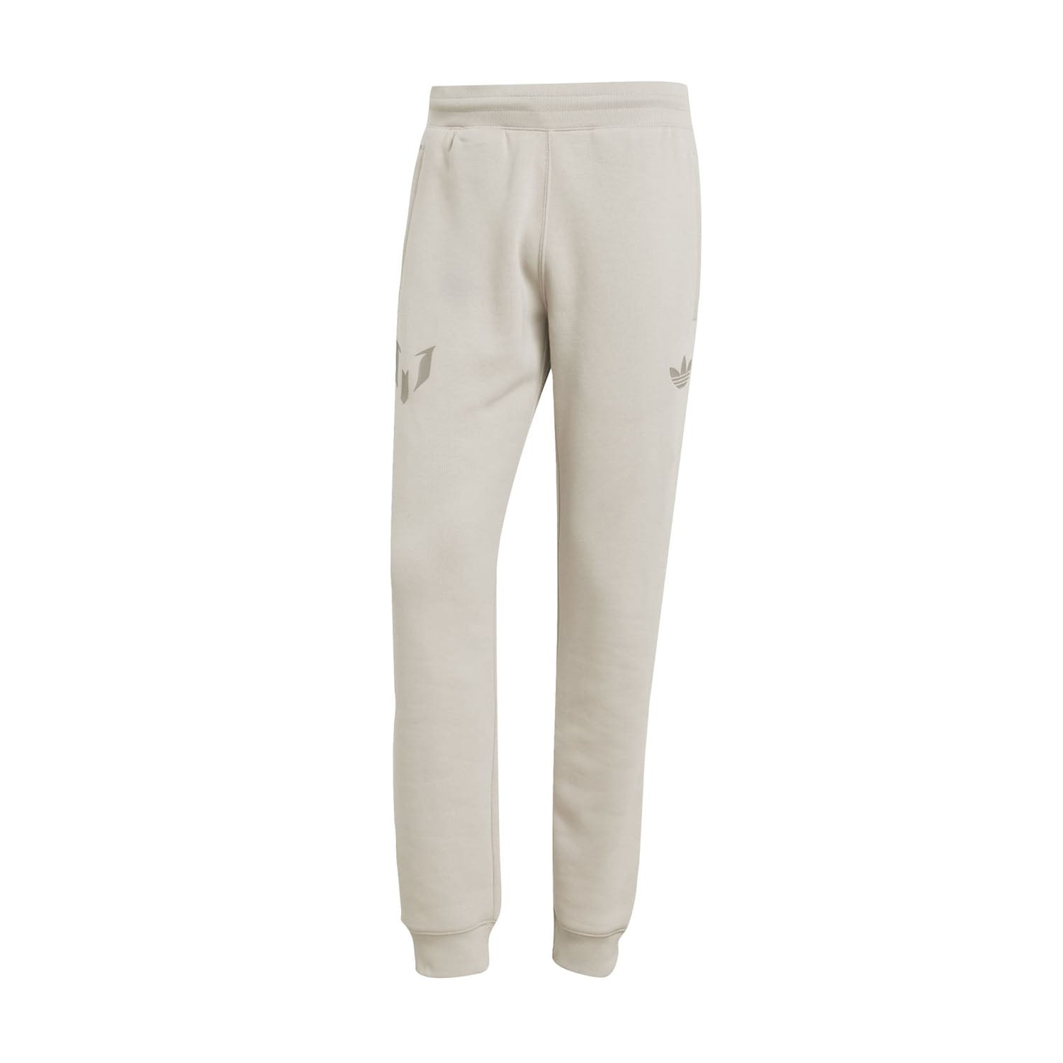 Close-up of Messi logo on men's fleece joggers