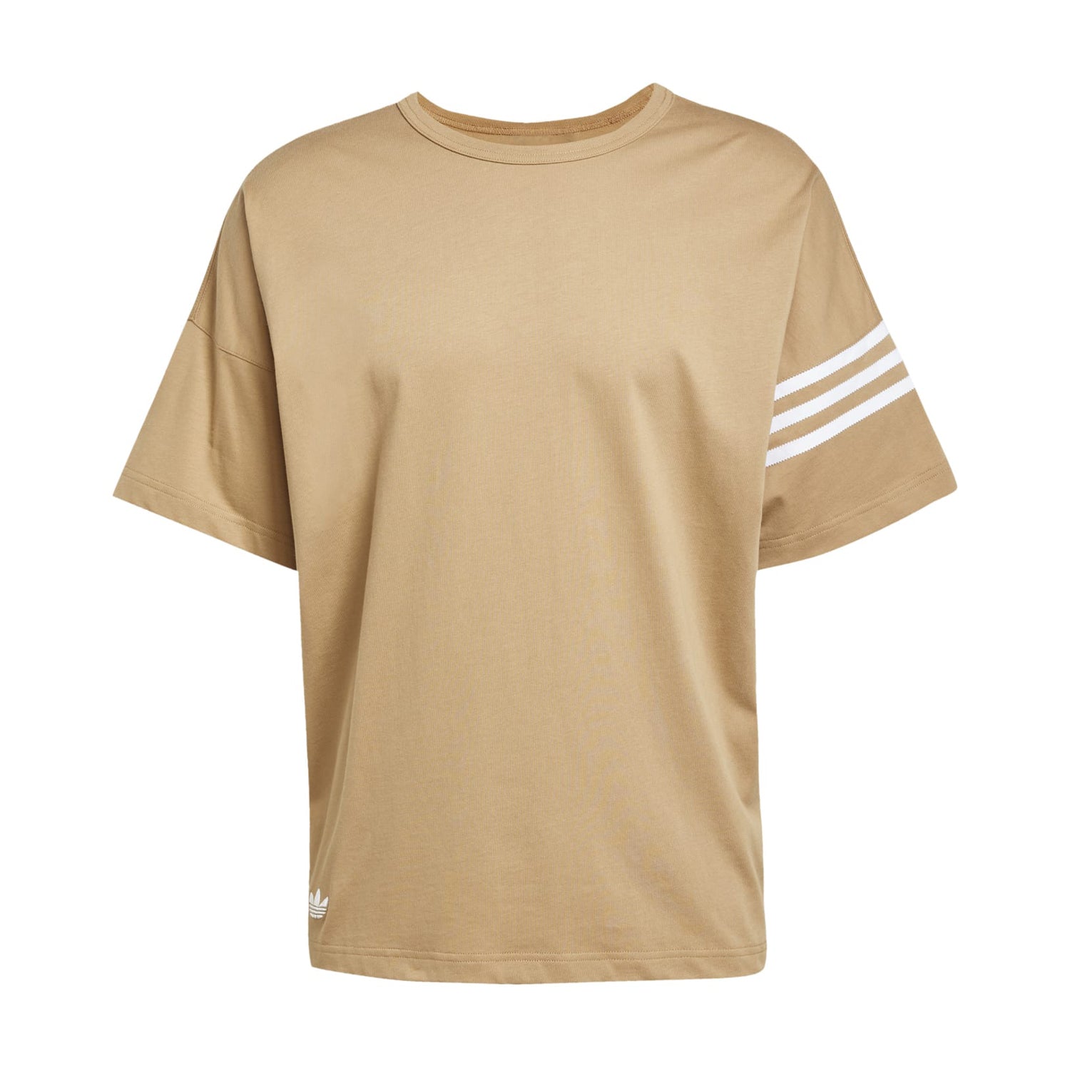 Front view of the Adidas Neu Classics cotton t-shirt for men, highlighting the striped sleeves.