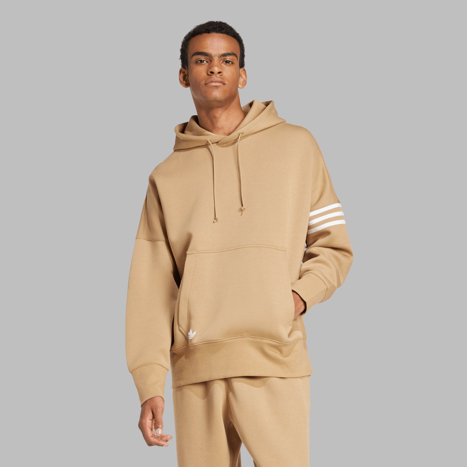 Close-up of fabric and ribbed cuffs on mens hoodie