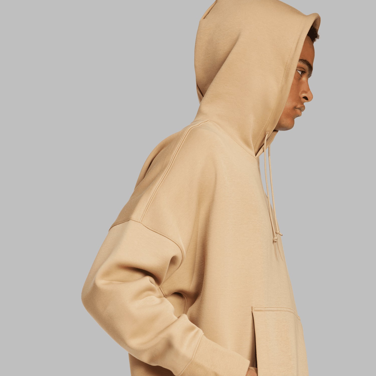 Front view of mens retro hoodie with drawstring hood and horizontal stripes