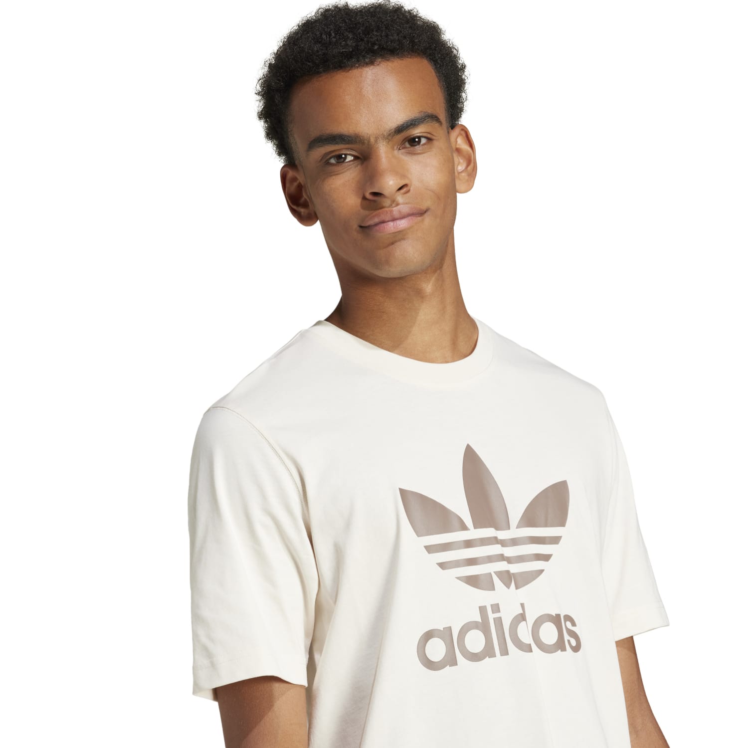Front view of Adidas Trefoil Cotton Mens Casual T-Shirt in a casual setting.