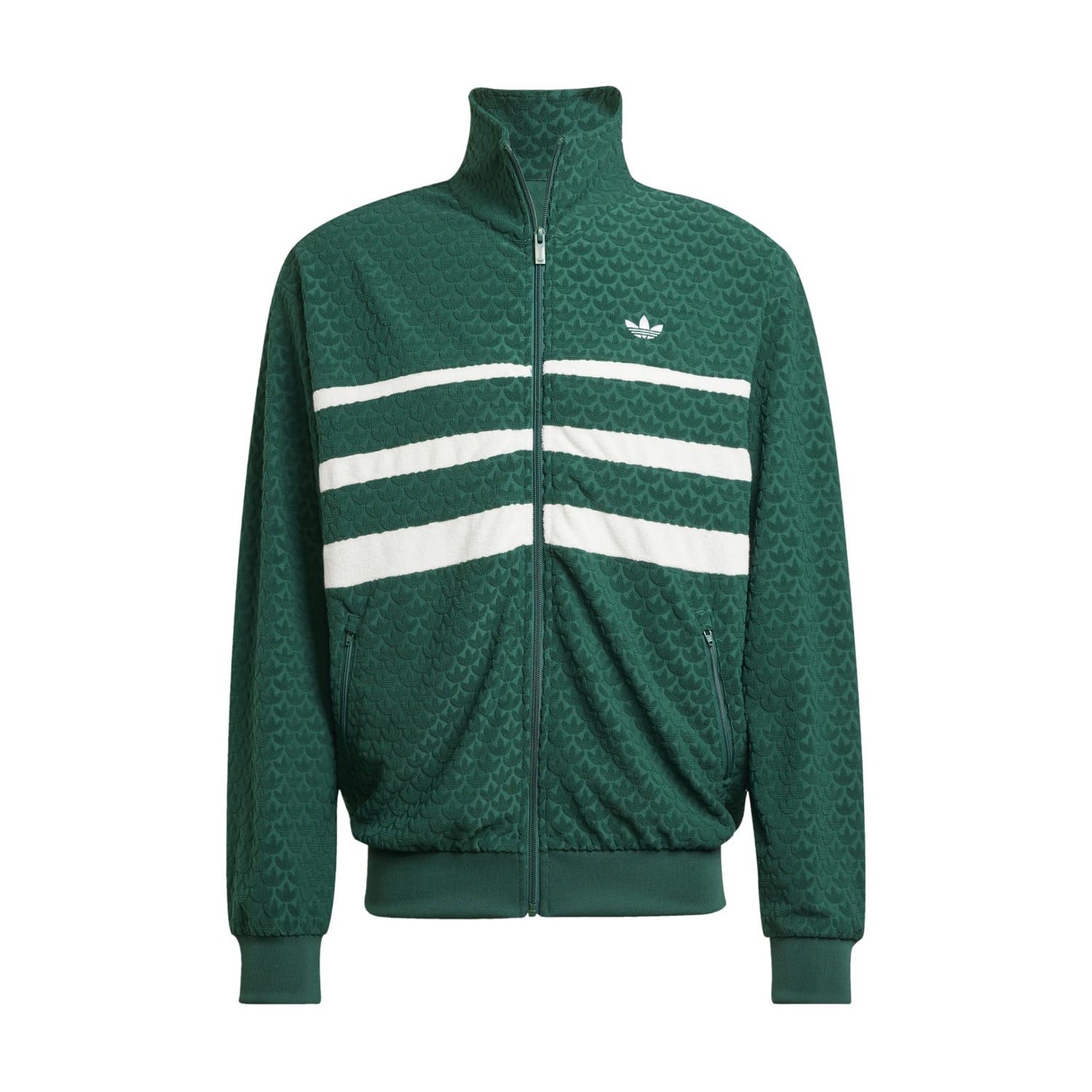 Men's lightweight sports jacket with adidas monogram pattern, front view